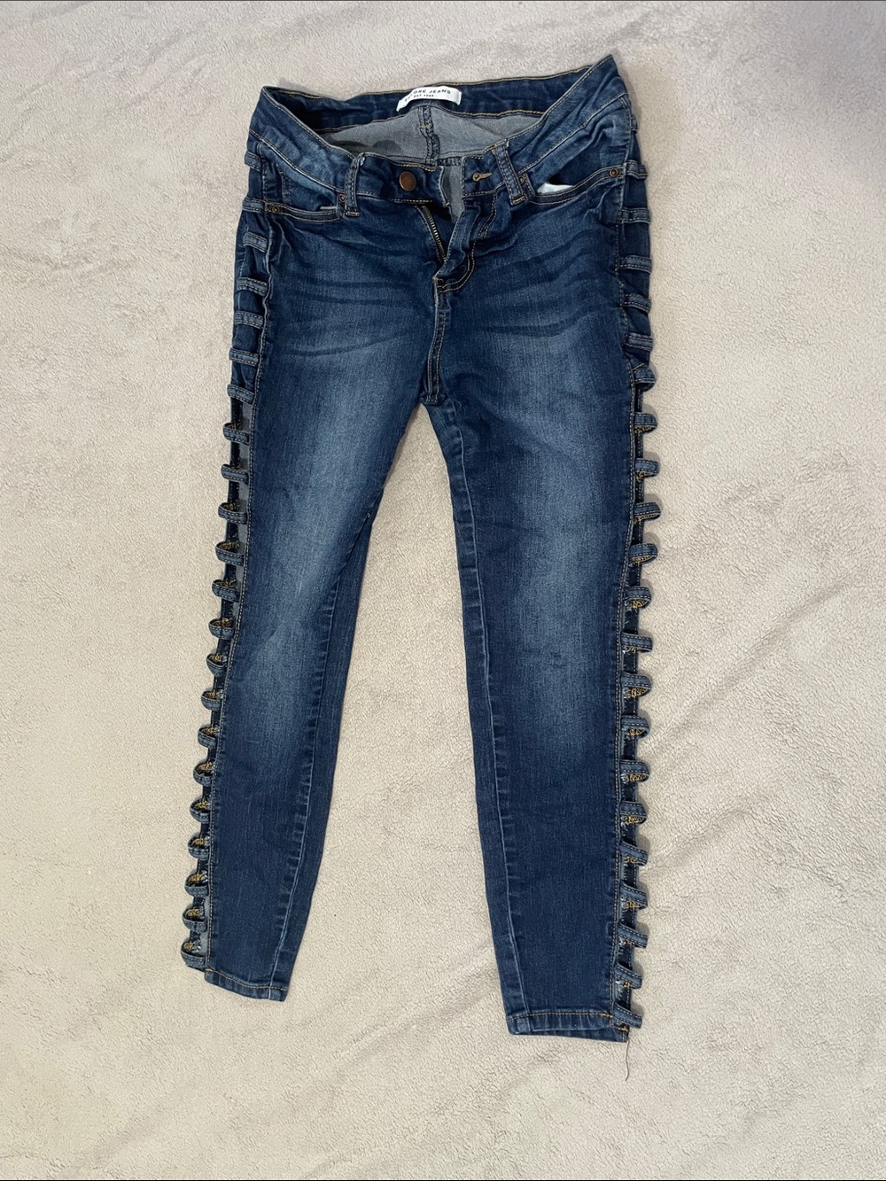 Encore Jeans Women's Dark Blue Skinny Jeans with Side Lace-Up Detail